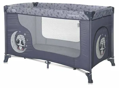 Pătuț pentru bebeluși pe 1 nivel Lorelli - Moonlight, Cool grey pandas