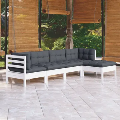 Gossi set mobilier gradina cu perne, 5 piese, alb, lemn de pin