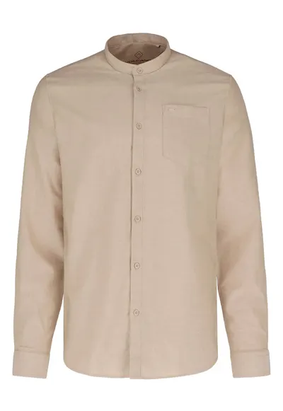 Camasa barbati din bumbac cu guler mao - Slim Fit - maneci lungi - buzunar pe piept - K-Lange - bej melange - Bej melange
