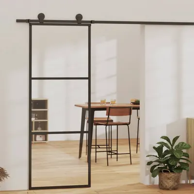 vidaXL Ușă glisantă cu 3 panouri, negru, 76x205 cm, sticlă ESG și aluminiu