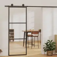 vidaXL Ușă glisantă cu 3 panouri, negru, 76x205 cm, sticlă ESG și aluminiu