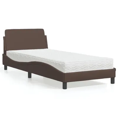 vidaXL Pat cu saltea, Dover, maro, 90x200 cm, piele ecologică