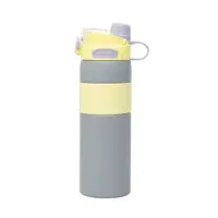 Termos 2 in 1, interior inox, capacitate 800ml, model cu pai, galben / ZTS 8444 Engros
