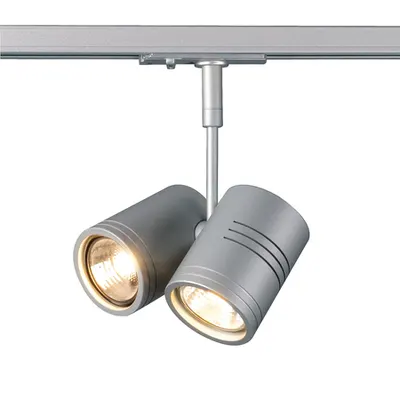 Iluminat decorativ pe sina, BIMA Melodii GU10, pata gri pentru 240V pista 1 faza, cu doua capete, QPAR51, gri-argintiu, max. 50W, inclusiv. adaptor 1 faza
