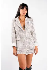 Sacou din tweed pastel multicolor