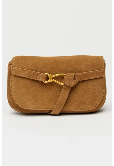 Geanta crossbody de piele intoarsa Klare - Maro camel