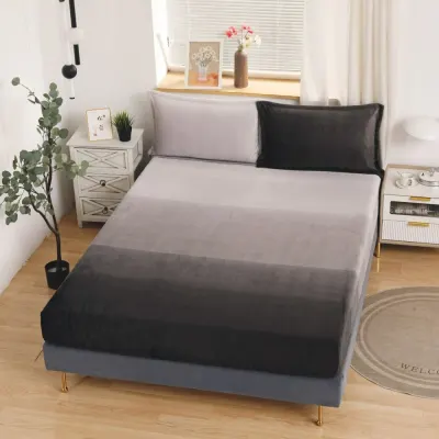 Cearsaf / Husa cu Elastic Cocolino 180x200cm si 2 fete de perna 50x70cm, Gri degrade