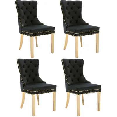 Set de 4 scaune de sufragerie tapițate în catifea, Negru | Aosom Romania
