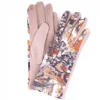 Manusi dama clasice din material textil bej cu imprimeu floral stilizat