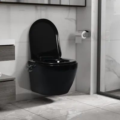 Gossi vas wc suspendat fara rama cu functie de bideu, negru, ceramica