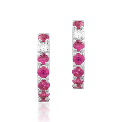Cercei din aur alb cu rubine de 0.84ct si diamante de 0.1ct