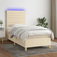 Gossi pat cu arcuri, saltea si led, crem, 80x200 cm, textil