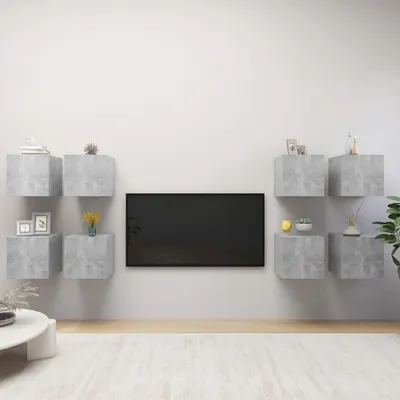 vidaXL Dulapuri TV suspendate, 8 buc., gri beton, 30,5x30x30 cm