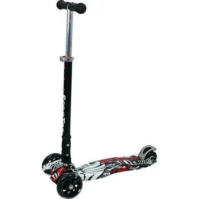 Trotineta copii, Free2Move Zik Zak cu lumini LED pentru baietei, Pliabila si compacta, Platforma antiderapanta, Ghidon reglabil, Rulmenti ABEC-7, Varsta 3 - 6 ani, Black