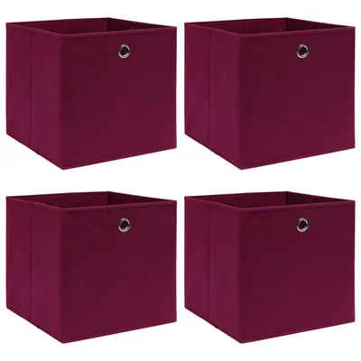 Gossi cutii depozitare, 4 buc., rosu inchis, 32x32x32 cm, textil