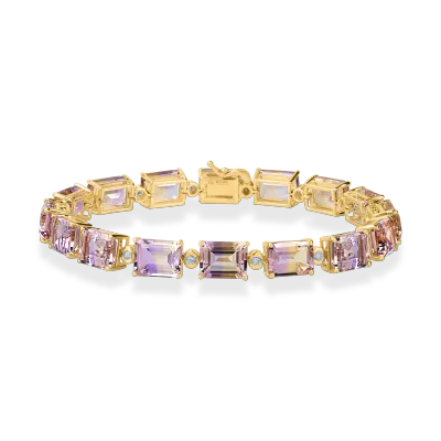 Bratara tennis din aur galben cu ametrine octogonale de 24.3ct si diamante de 0.4ct