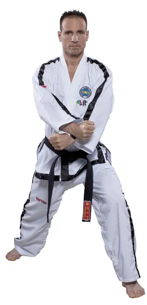 Dobok Instructor, Diamond, aprobat ITF, Top Ten, Alb, 4-6 Dan, 200 cm