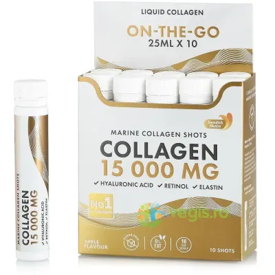 Colagen Marin Hidrolizat Lichid Tip 1 si 3 + Retinol 800 mcg + Acid Hialuronic 50 mg + Elastina 10 mg + Vitamine + Minerale + Organic Superfood Fructe si Legume 10 fiole buvabile
