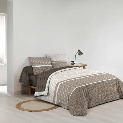 Lenjerie de pat maro din bumbac pentru pat dublu, extinsă cu cearceaf inclus, cu 6 piese 240x220 cm Pacha – douceur d'intérieur