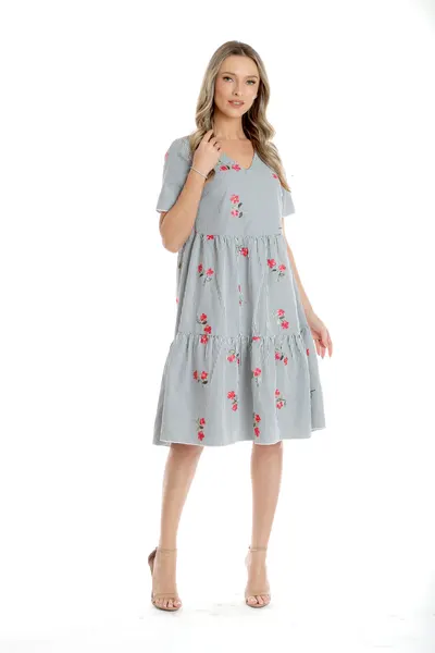 Rochie volane CV25030 alb dungulite/broderie florala, Cesy | marimea M