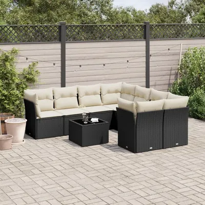 Gossi set mobilier de gradina cu perne, 9 piese, negru, poliratan