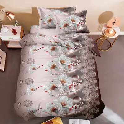 Lenjerie pat 1 Persoana imprimeu 3D - 3 Bucati 219 Lei - Maro flori