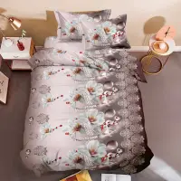 Lenjerie pat 1 Persoana imprimeu 3D - 3 Bucati 219 Lei - Maro flori