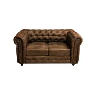 Canapea fixa CHESTERFIELD, 2 locuri, cu arcuri, maro deschis, 168x90x80 cm