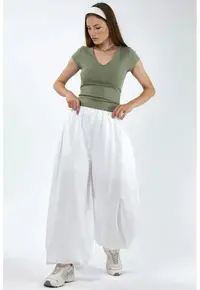 Pantaloni dama balon - elastic - alb - bumbac/poliester