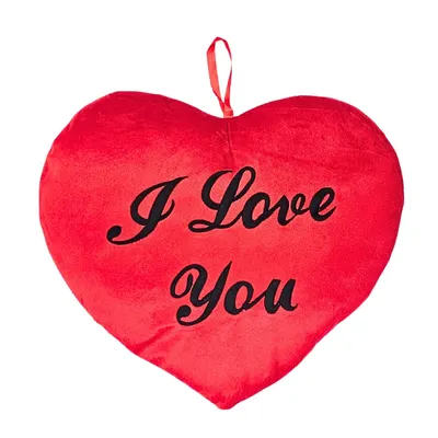 Pernă inimă roșie, din pluș, cu mesajul I Love You, 35 cm