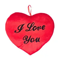Pernă inimă roșie, din pluș, cu mesajul I Love You, 35 cm