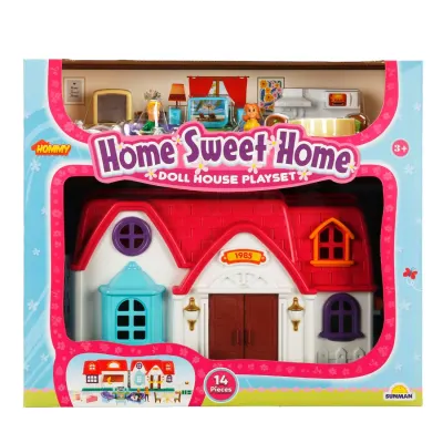 Set de joaca casuta si 2 figurine, Hommy, Home Sweet Home, 14 piese