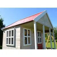 Casuta de gradina Nordic Adventure House cu platforma cu loc pentru nisip, tobogan si leagan dublu (M30R) Wendi Toys