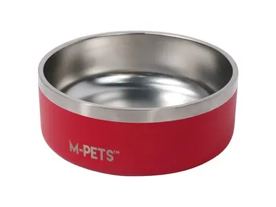 Castron rosu, premium, otel inoxidabil, Double Wall Bowl ESKIMO M-PETS, 2 L
