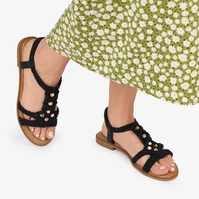 SANDALE Dama DIN TEXTIL CU MODEL In stil indian CRL1018 Culoare: NEGRU