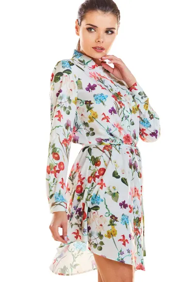 Rochie dama Poliester - M202 - Flori Ecru - Ecru