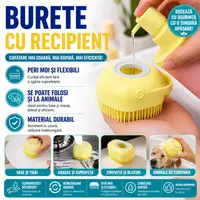 Burete de baie din silicon cu dozator, Mini Soft Brush, reutilizabilla, pentru adulti, copii, animale de companie, Galben