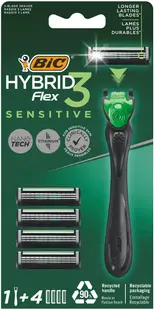Pachet Aparat de ras Hybrid Flex 3 Sensitive 1 bucata + Rezerve 3 bucati, BIC