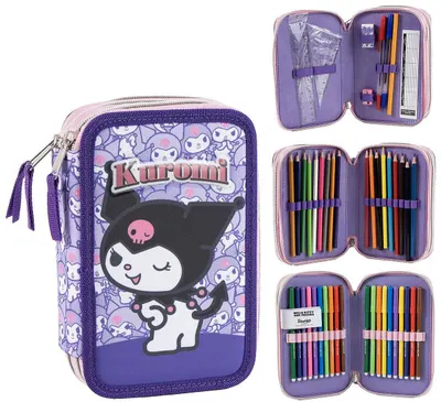 Penar echipat Cerda Hello Kitty - Kuromi, 3 compartimente cu fermoar