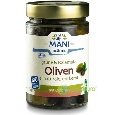 Mix de Masline Verzi Kalamata cu Oregano Ecologic/Bio 175g