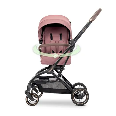 Carucior pentru copii Lorelli Makaya Pink cu scaun rotativ 360 grade, cadru din aluminiu, greutate admisa 22 kg