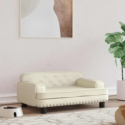 vidaXL Pat de câini, crem, 70x45x30 cm, piele ecologică