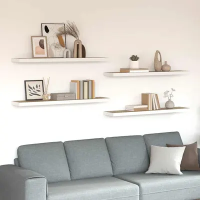 vidaXL Rafturi perete suspendate 4 buc. stejar/alb 120x23,5x3,8 cm MDF