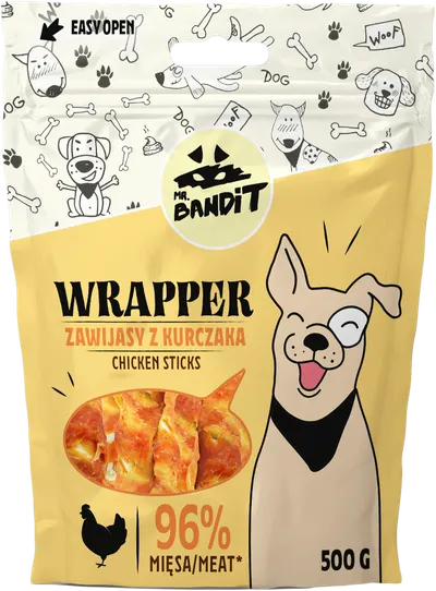 Recompense pentru caini Mr. Bandit WRAPPER sticks, pui, 500g