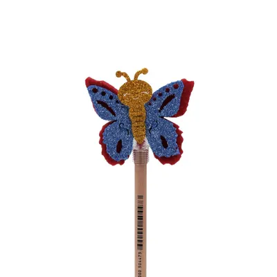 Creion figurină Fluture roșu aripi albastre 22cm