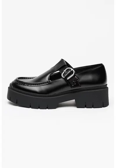 Pantofi de piele ecologica cu bareta in T Kris - Negru