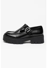 Pantofi de piele ecologica cu bareta in T Kris - Negru