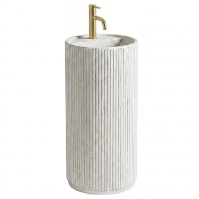 Lavoar freestanding rotund REA Margarita, piatra compozita Artificial Stone, alb imitatie piatra, 39 x 39 cm