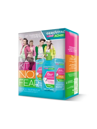 Kit Tratament Antiacnee: Gel De Curățare Spumant, Cremă Antiacneică Ultra-activă, Cremă Sebum Control Matifiantă, Gerovital Stop Acnee