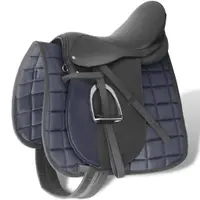 vidaXL Set echitație 5-in-1 cu șa 44,5 cm din piele naturală Neagră